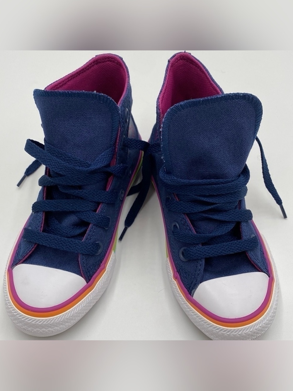 Converse Kids Navy Blue Canvas High Tops with Rainbow Trim Size 11 Toddler